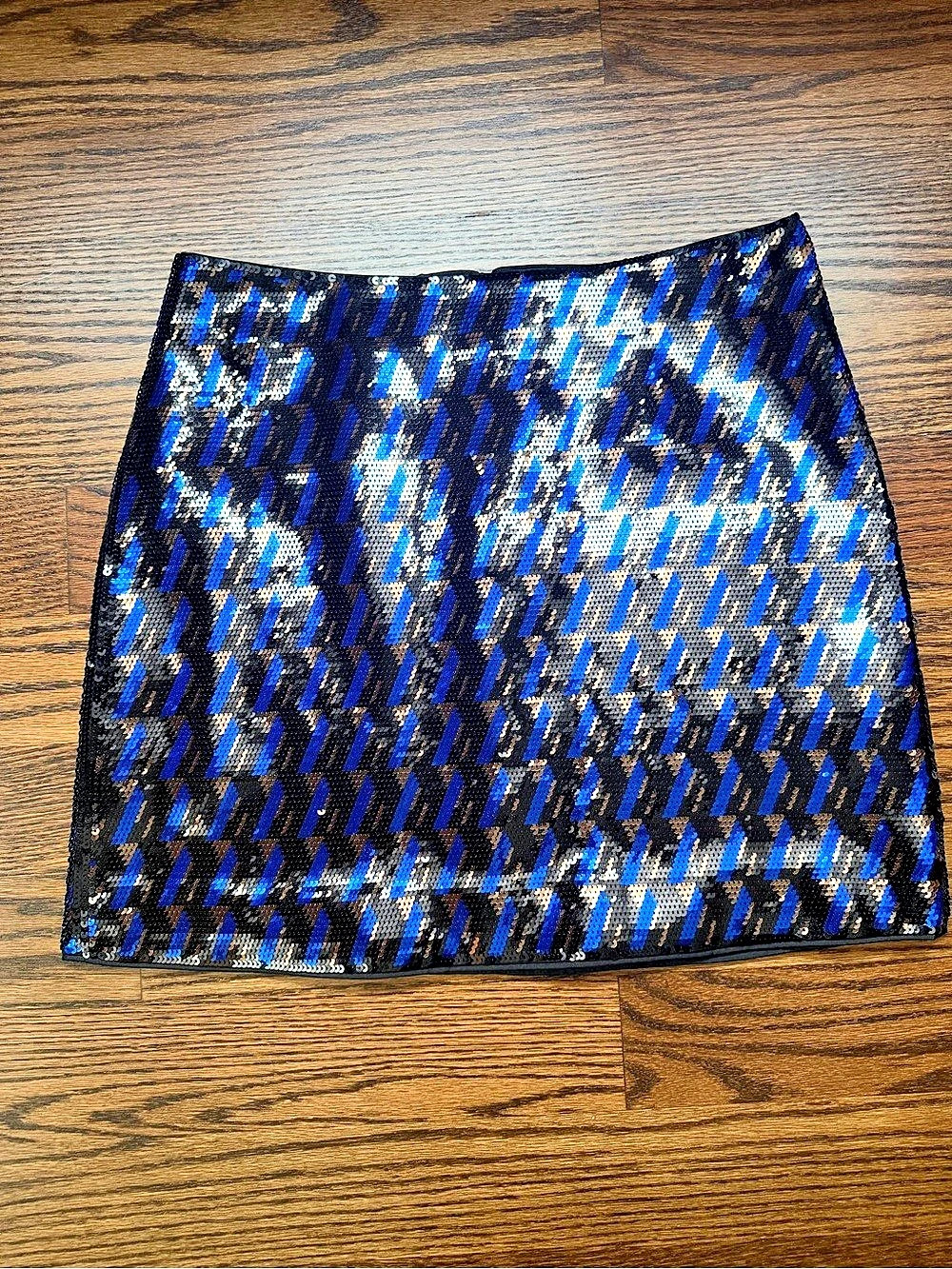 & Other Stories Geometric Sequin Mini Skirt in Blue & Black Size 10
